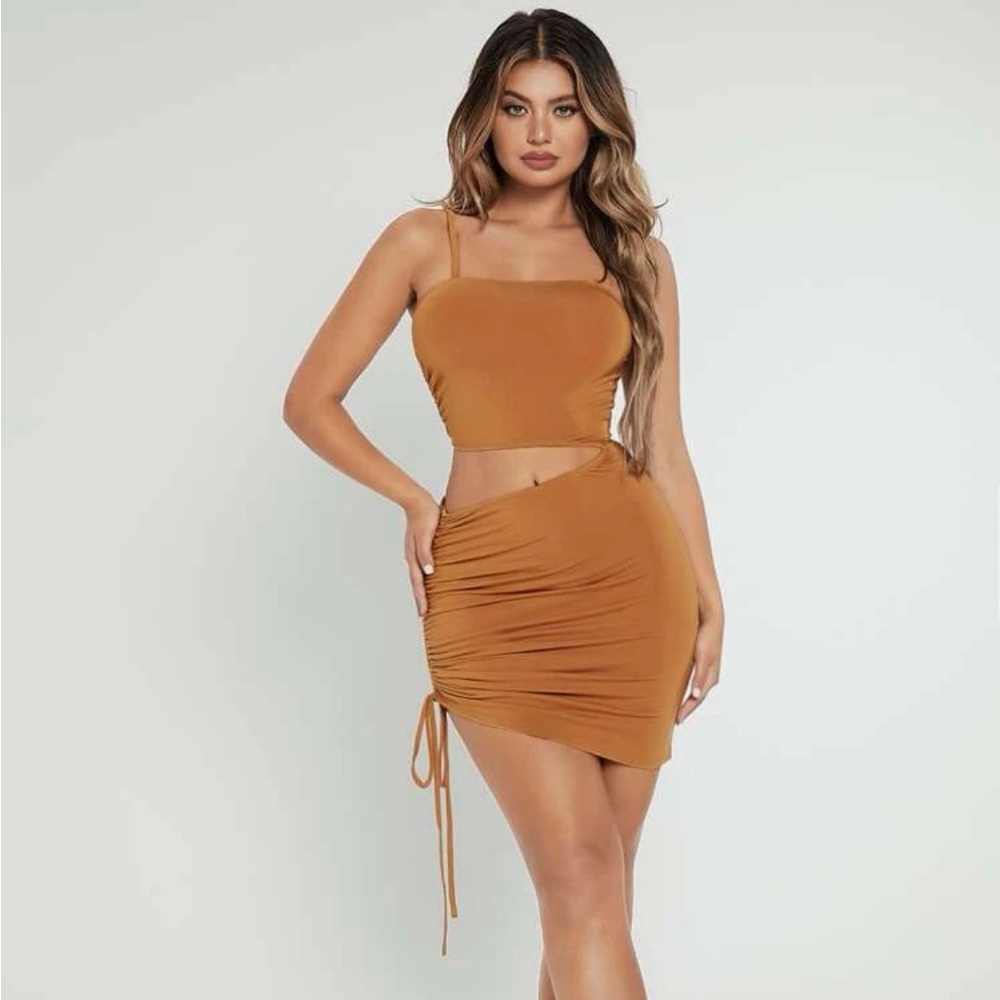 SHEIN SXY Cut Out Waist Drawstring Side Ruched Dress